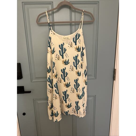 Peach Love California Womens White Sleeveless Cactus Print Swing Shift Dress‎ M - Picture 1 of 10